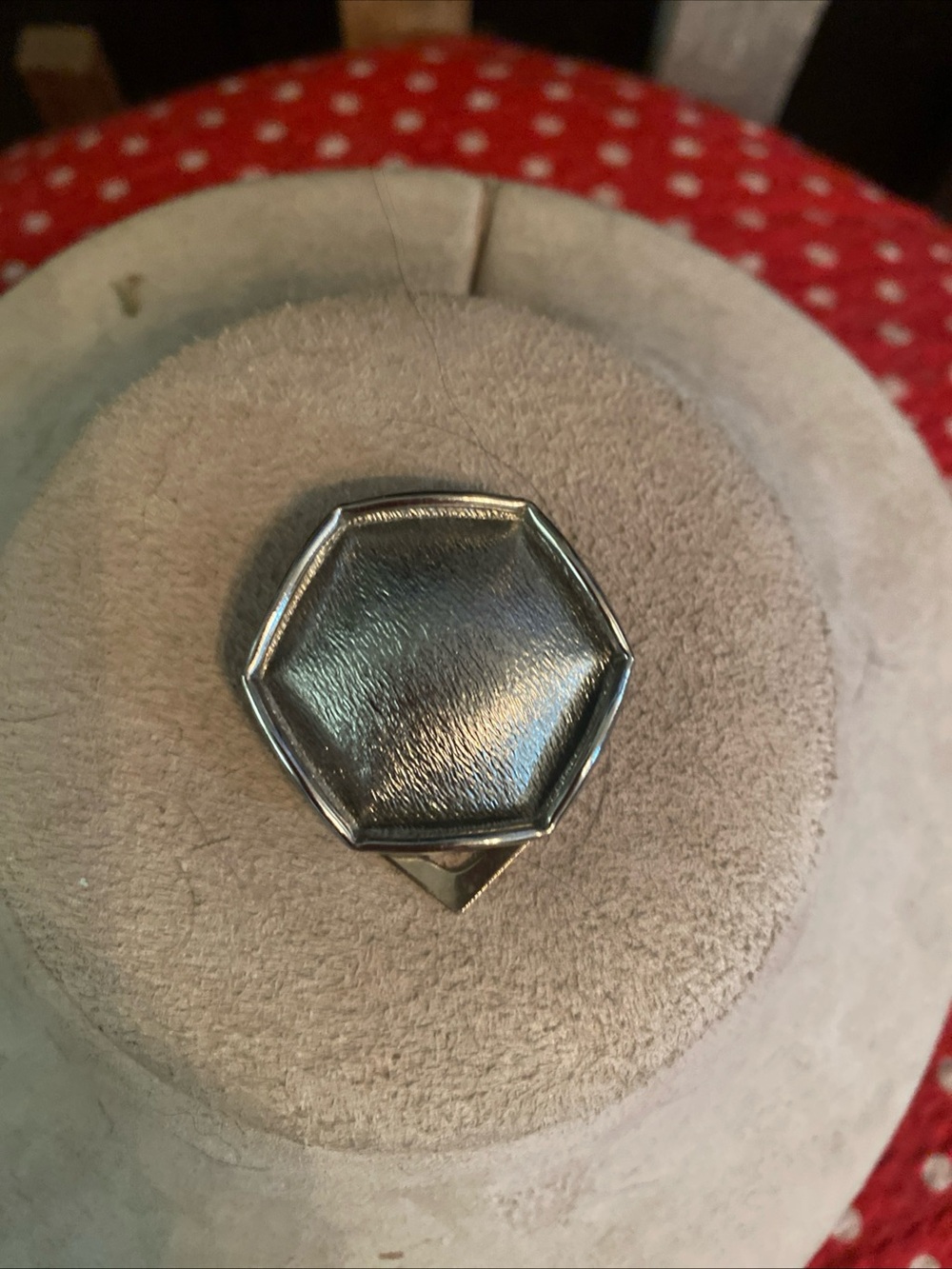 Vintage Emmons Silver Tone Hexagon Scarf Clip Textured 1970s Costume Jewelry